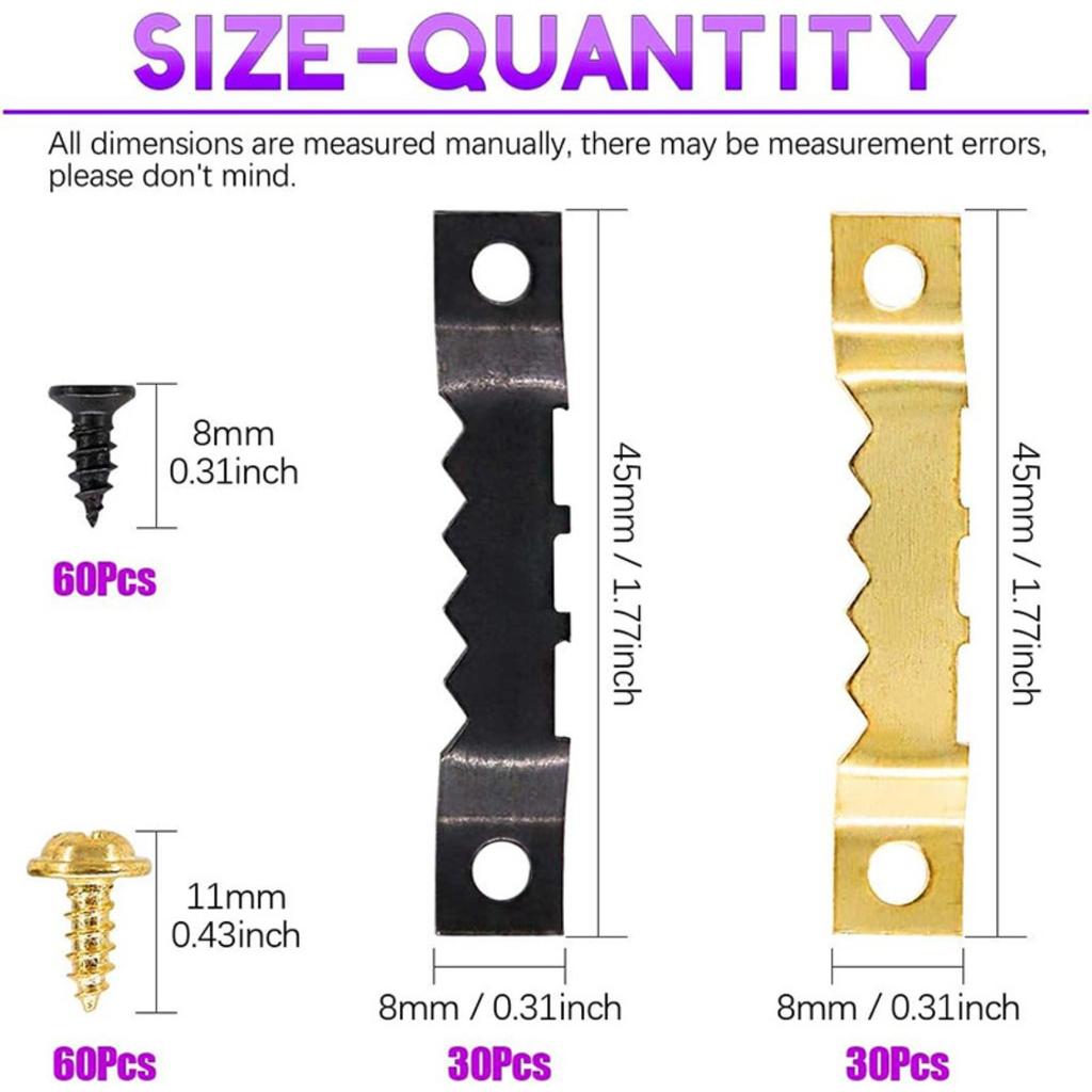 415Pcs Picture Hangers Kit, 7 Sizes D Ring Hangers Sawtooth Hangers Assorted Kit with Screws Boxed Metal Accessories for Wall Mounting Heavy Picture