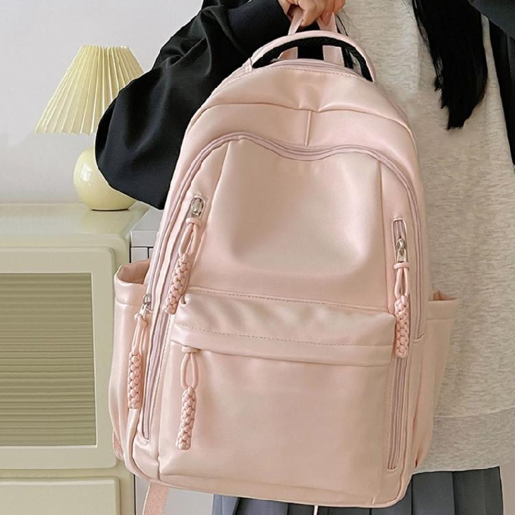 Soft PU Leather Backpack Spacious for College Essential Fashion Solid Color Laptop Daypack for Student and Commuters