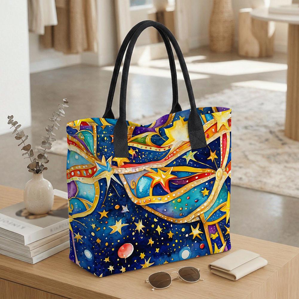 Starry Print Tote Bag Large Casual Shoulder Bag for Daily Use