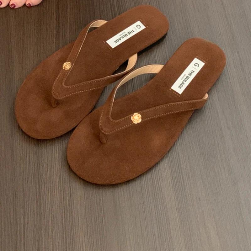 Flower Flats Women Slippers Beach Sandals Clip Toe Flip Flops Shoes Woman Summer 2025 Trend Casual Sandals Fad Comfort Slides
