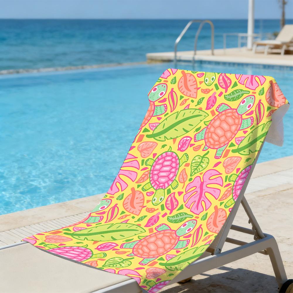 Tropical Turtle Beach Towel – Soft Absorbent Microfiber with Pink & Orange Turtle Print for Summer