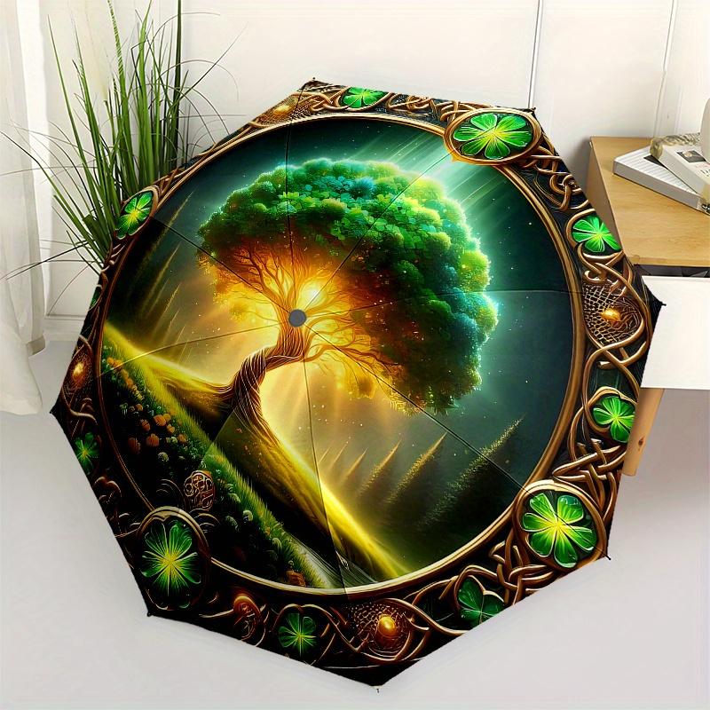 

Four-Leaf Clover Framed Art Print: Nature s Luck Symbol Umbrella, Cute Umbrella with Cute Design, Portable 3-Fold Compact Umbrella for Men & Women, Va