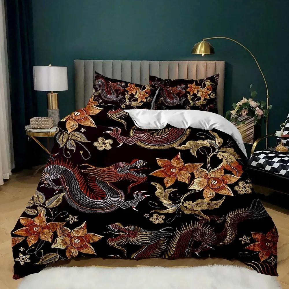 Comforter Bedding Queen 3D Mythical Dragon Print 3 Piece Bed Set With Pillow Shams Kids Cool Polyester No Comforter