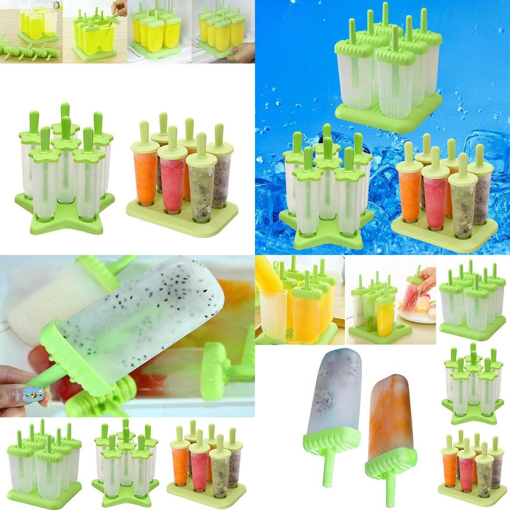 Bright Green 6pcs Pack Ice Lolly Cream Maker Mold For Diy Popsicle And Frozen Yogurt