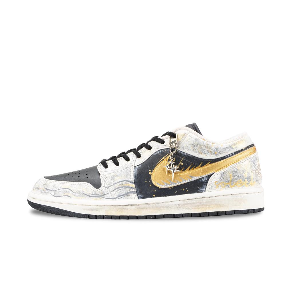 Jordan Air Jordan 1 Dark Venus Tide Cushioning Low Top Vintage Basketball Shoes Men's Black Gold IH0649-021(Team836-)