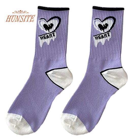 

1 пара носков до середины икры с корейской вышивкой в ​​виде сердца, каваи, соответствующие цветам в стиле хип-хоп, противоскользящие, мягкие, без запаха, впитывающие пот женские спортивные носки Four Seasons