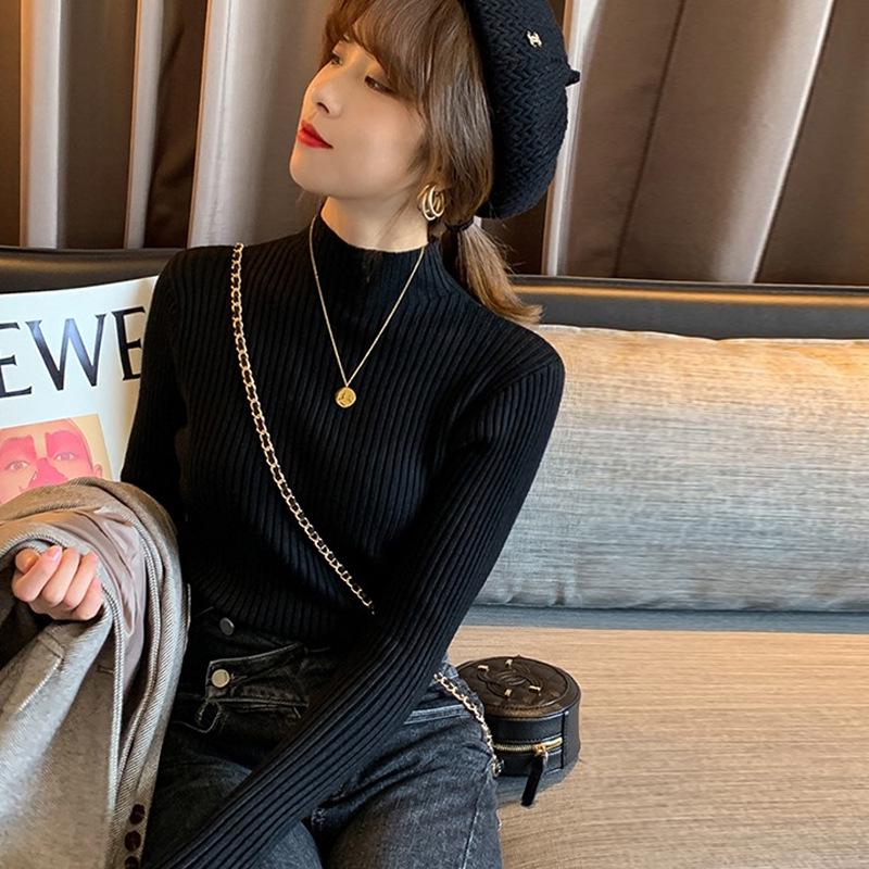 

Женский трикотажный свитер высокого класса для осени и зимы - дизайн во французском стиле One Size чёрный