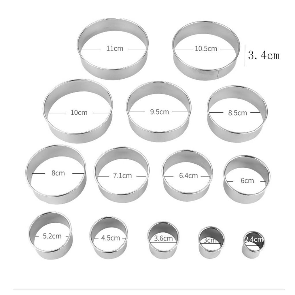 14Pcs Stainless Steel Mousse Mould Round Shaped Dough Cutting Tool Cookie Biscuit Cutters Circle Pastry Cutters Cake Baking Mold