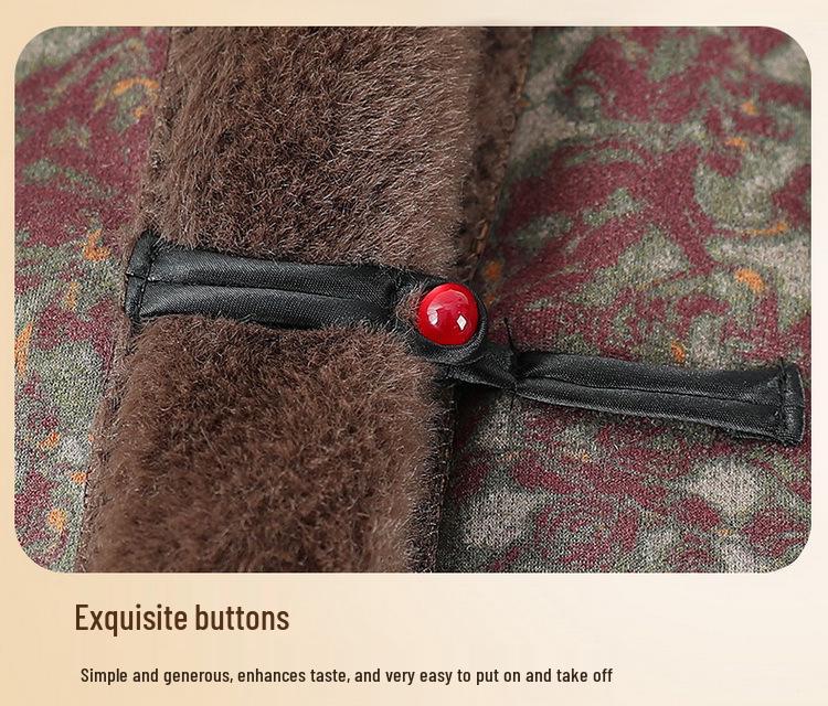 Winter Cotton Jacket with Fur Lining for Middle-aged and Elderly Women - Chinese National Style