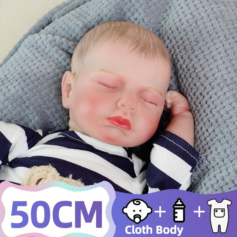20 Inch Realistic Sleeping Newborn Baby Doll With Closed Eyes Soft Cloth Body Suitable For Children Over 3 Years Old With