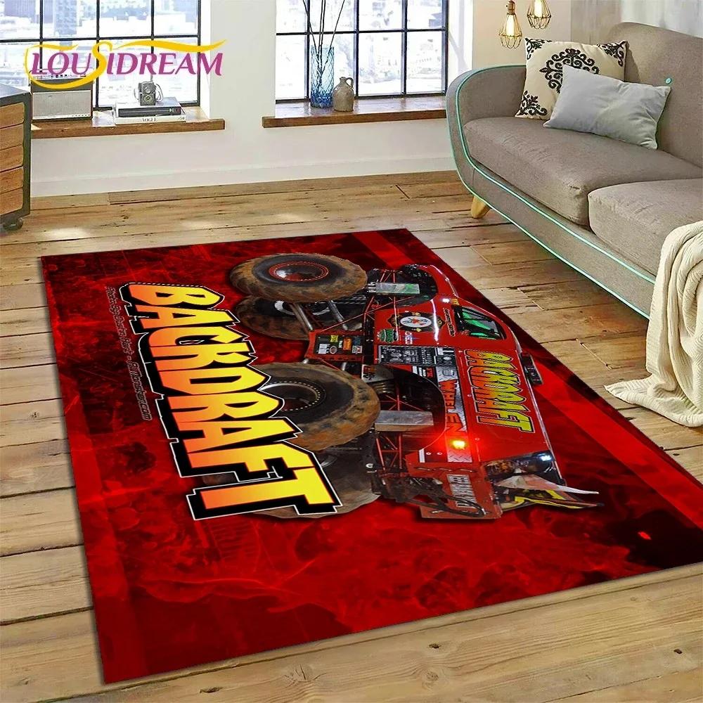 Covor Desen Animat Monster Truck Monster Jam pentru Dormitor Sufragerie Decor Canapea Acasă, Joc Copii Covor Mare Decorativ pentru Podea
