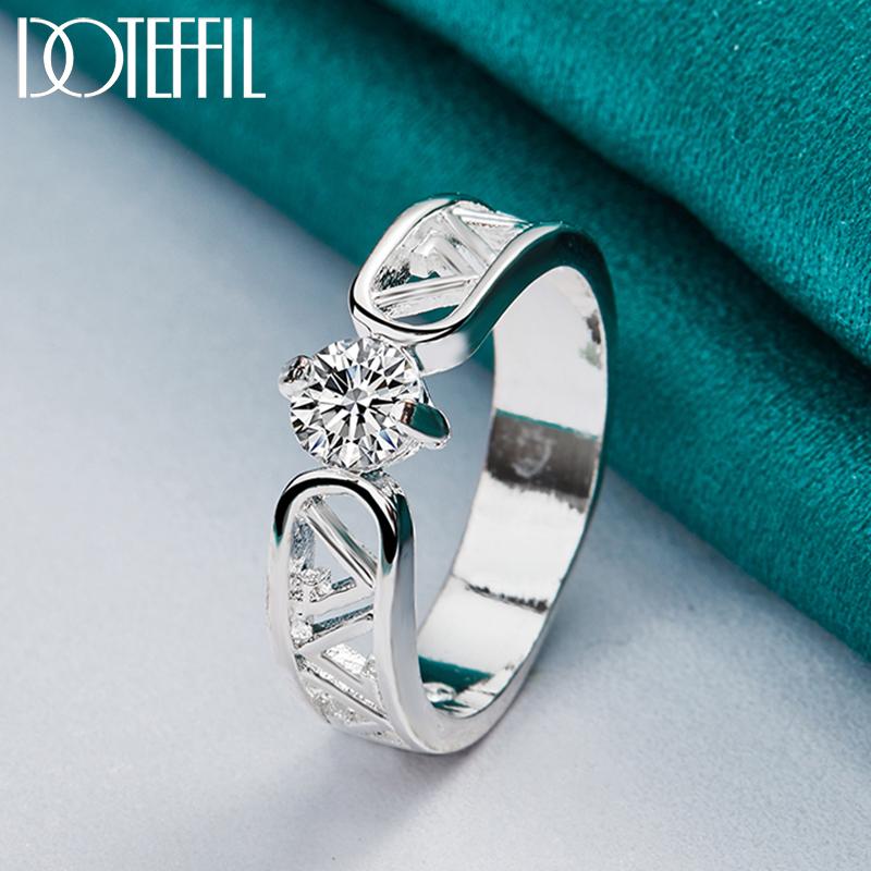 925 Sterling Silver Round AAA Zircon Letter V Ring Fashion Wedding Jewelry