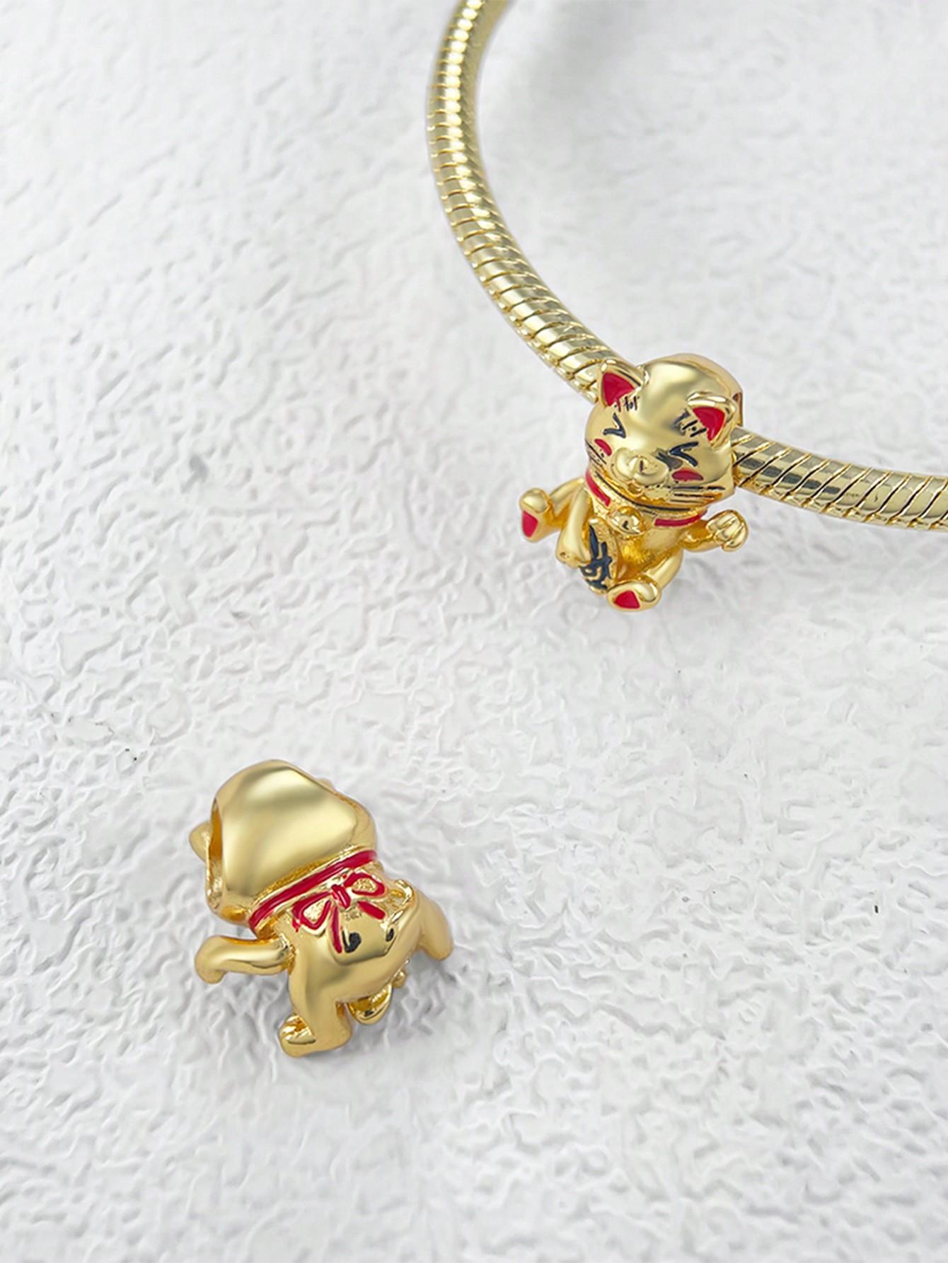 

Copper Metal Plated Authentic Original Golden Lucky Cat FivePointed Star Bead Components Compatible With Bracelet High Quality Fine Jewelry Women s