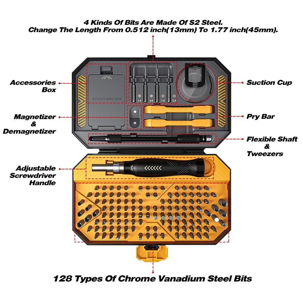 Sada profesionálních přesných šroubováků 145 v 1, multifunkční sada pro přesné opravy pro telefony hodinky notebooky brýle elektronika, domácí opravy