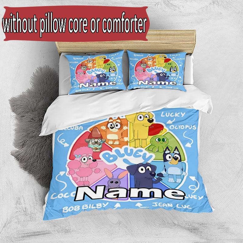 3pcs Duvet Cover Set (1*Duvet Cover + 2*Pillowcase, Without Core), Custom Name Bluey Pattern Bedding Set, Home Bedroom Decor Gift