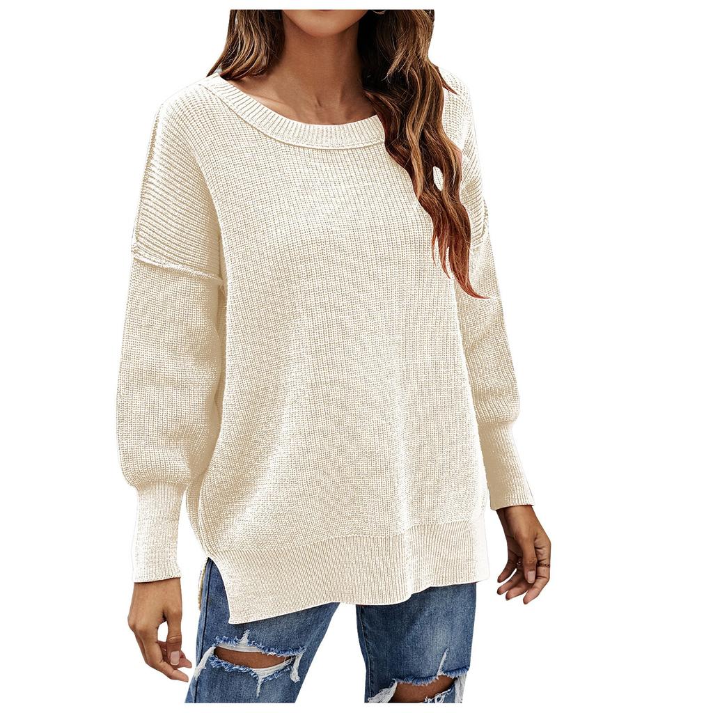 Women's Fashion Casual Temperament Loose Round Neck Pullover Long Sleeve Knit Sweater