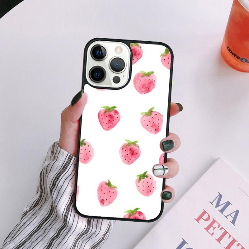 Cute Strawberry Phone Case For iPhone 17 Air 14 13 12 16Pro Max 15 Plus Max Cover Shell Coque