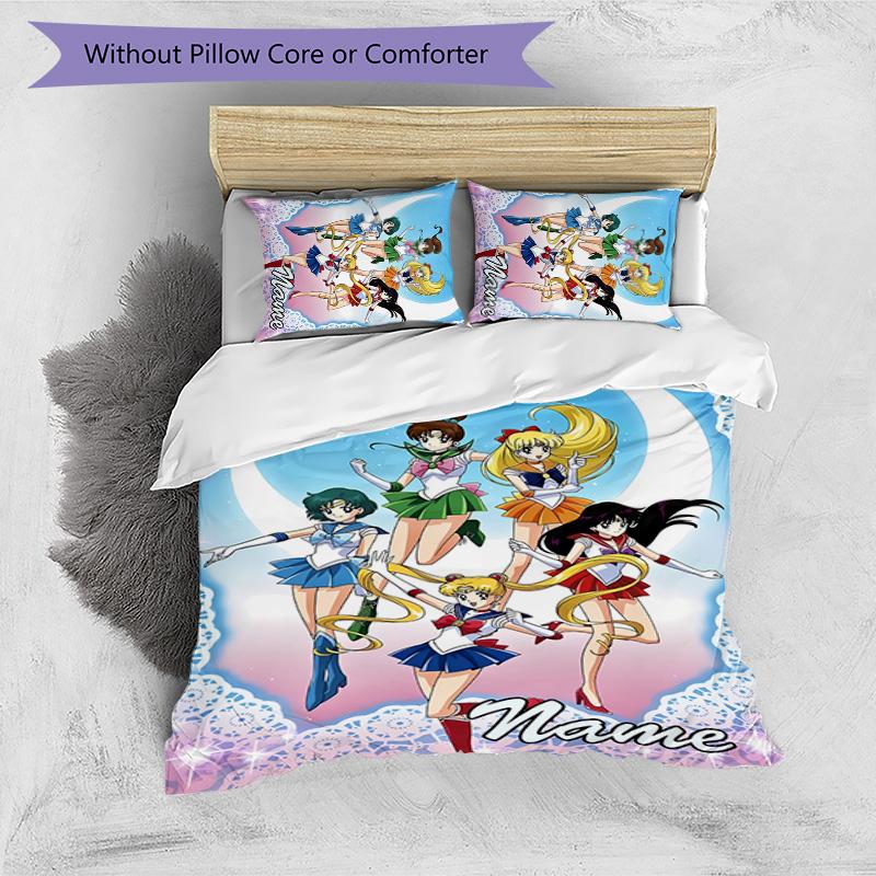 3pcs Sailor Moon 2 Cover Set - Personalized Name, HD Printed Bedding with 1 Cover and 2 Pillowcases - Perfect for Home Decor, Easy Care