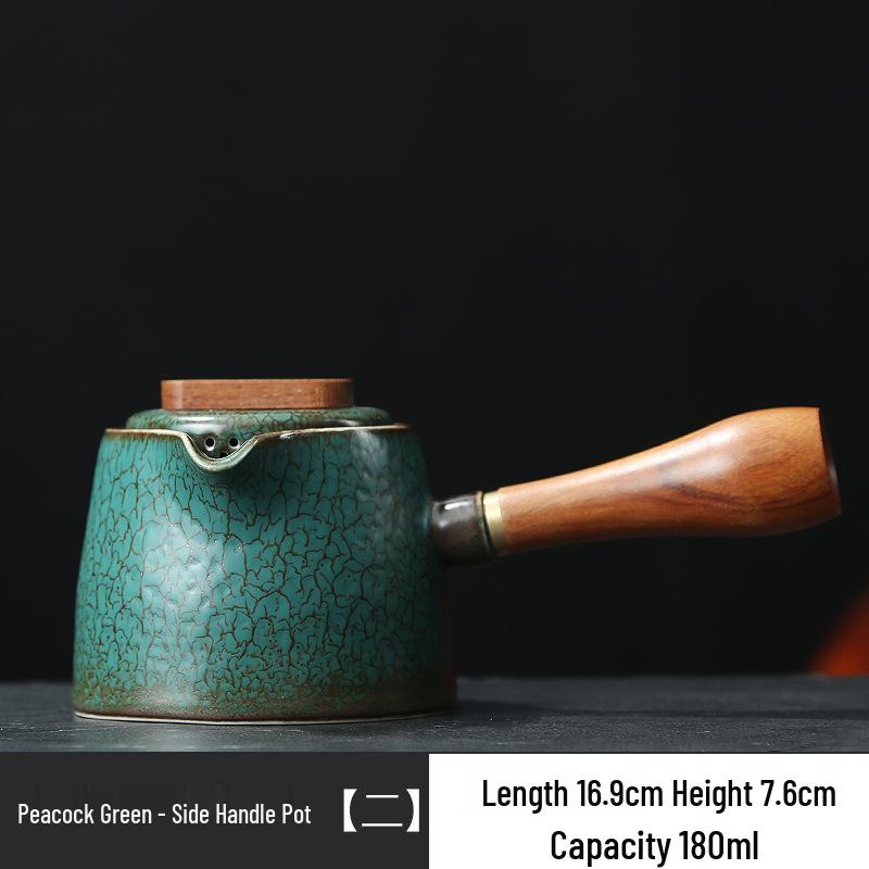 Retro Japanese Green Glaze Teapot with Side Handle - Ceramic Kung Fu Tea Set for Home Use
