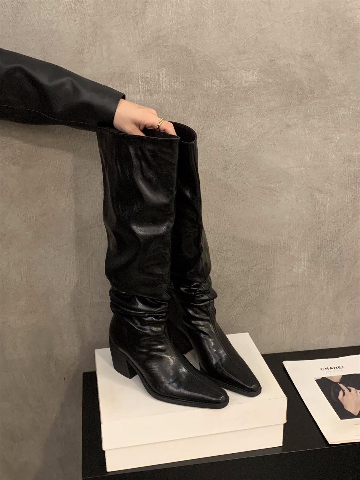 

Высокие Сапоги-чулки с Острым Носом и Начесом Длинные Рыцарские Сапоги Новый Сезон Коричневые Узкие Длинные Сапоги 35 чёрный