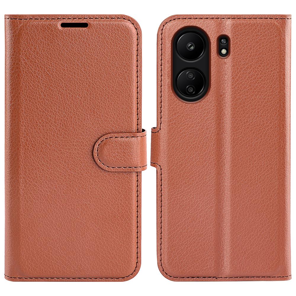 

For Xiaomi Redmi 13C 4G/Poco C65 4G Case Litchi Texture Leather Phone Cover with Magnetic Closure Brown