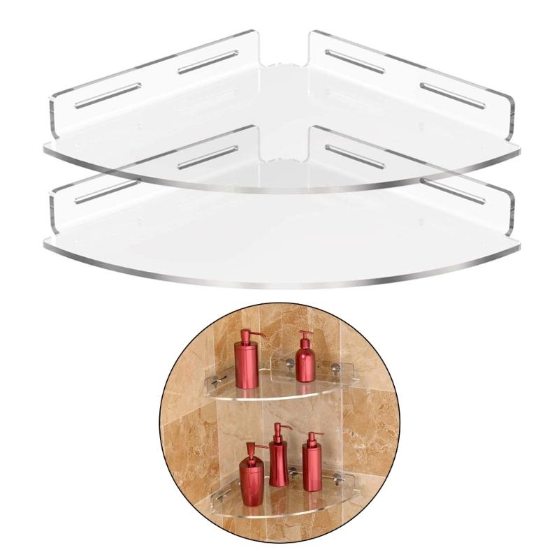 Pack of 2 Adhesive Mounted Clear Shower Shelves No Drilling Bathroom Organizers with High Weight Capacity
