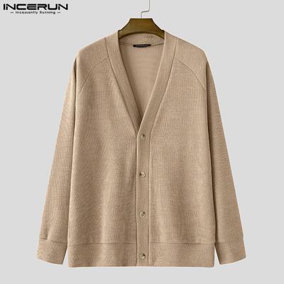 Übergroße Herren V-Ausschnitt Langarm Knöpfe Locker Gerippt Gestrickt Cardigan Tops