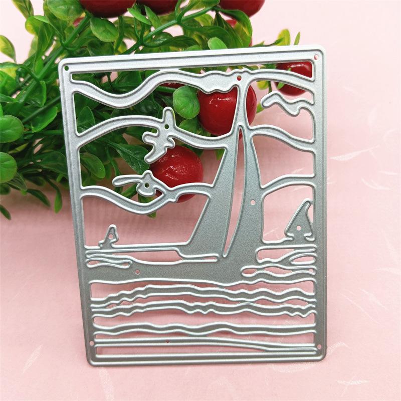Rectangular Sailboat Wave Design Style Metal Cutting Dies DIY Scrapbooking Embossing Stencil Paper Craft Album Template