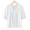Lace Lace V-neck Shirt for Women's Summer New French Chic Loose Top Pure Cotton White Shirt