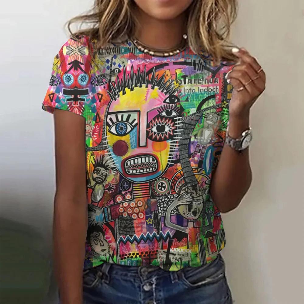 Stampa a quadri moda donna girocollo maniche corte, T-shirt casual quotidiana ampia abbigliamento