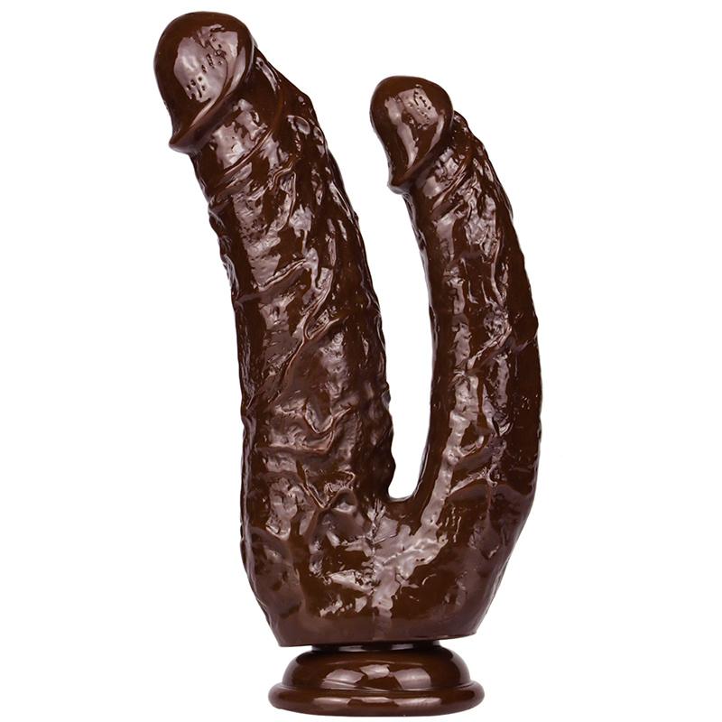 Double Gun Female Simulation Penis Size Double Head Crystal Penis with Suction Cup Female Pulling Masturbation Anal Plug