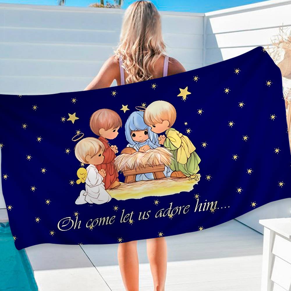 

P-Precious M-Moments Cute Microfiber Printed Beach Towel Mountain Climbing Yoga Beach Swimming Running Absorbent Soft Towel W30*H60(CM)