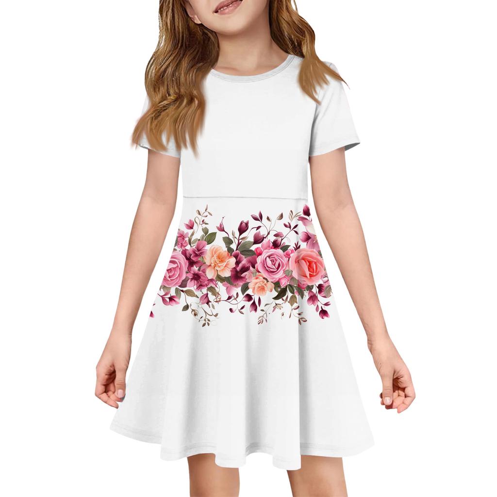 Girl Summer Dress Color & Print Short Sleeve Dress With Pocket Casual Dress Shorts Sleeve Party Dress Easter Day
