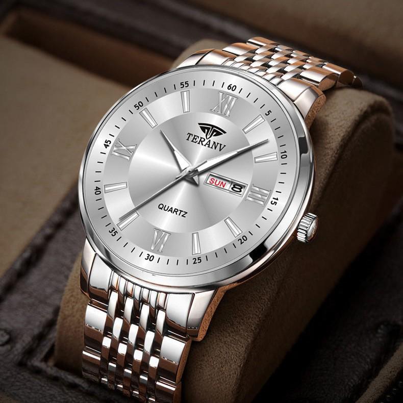 Butterfly Clasp Men's Ultra-Thin Luminous Stainless Steel Dual Calendar Waterproof Quartz Watch