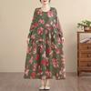 DIMANAF New 2026 Women Vintage Plus Size Spring Summer Long Dress Loose Oversize Long Sleeve Maxi Floral Print
