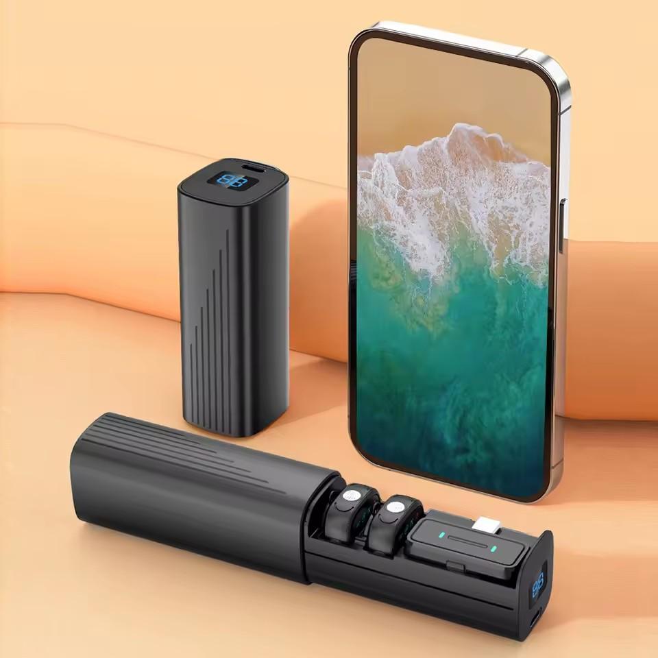 Mini Microfono Wireless Professionale con Custodia di Ricarica a Cassetto per IPhone Android Doppio Microfono Lavalier per Registrazione Video