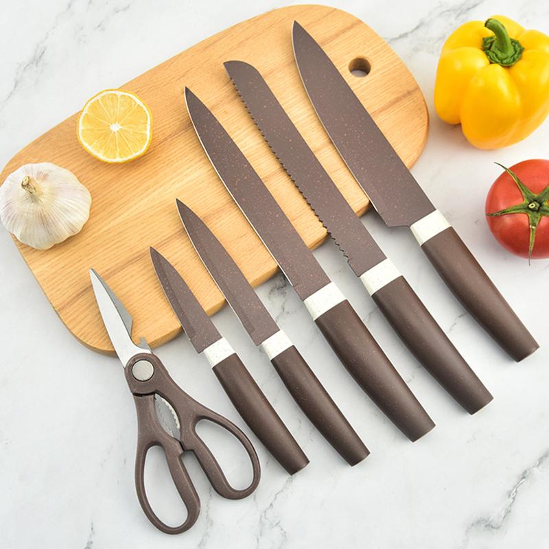 Sedmidílná sada kuchyňských nožů z nerezové oceli Barevná krabička s držákem na nože