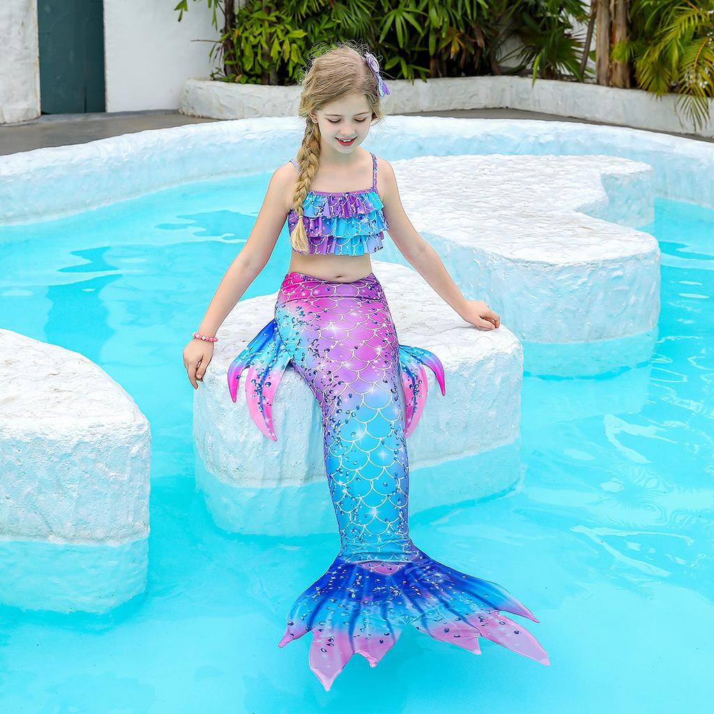Ghnatygren Costume da Bagno a Coda di Sirena per Bambini Transfrontaliero Ragazze Coda di Sirena Colorata Costume da Bagno a Tre Pezzi