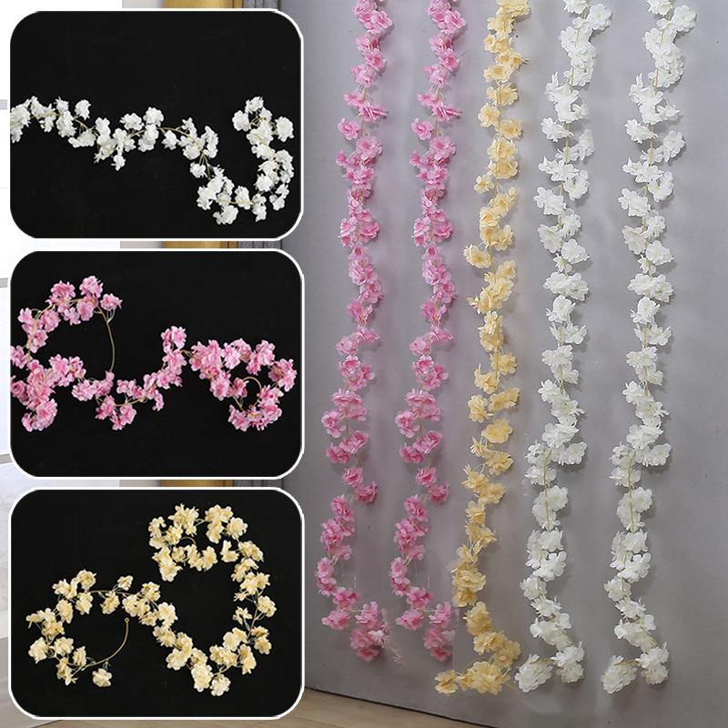Artificial Silk Cherry Blossom Rose Rattan Wall Hanging Flower Decoration Rattan False Plant Wedding Home Decoration