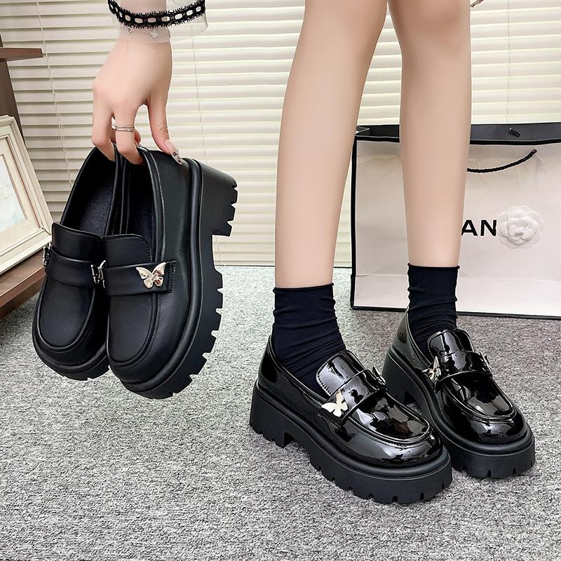 Thick-soled Heightening Loafers Women's 2025 Autumn New British Style Small Leather Shoes One Pedal Women's Shoes Small Fragrant Style Single Shoes