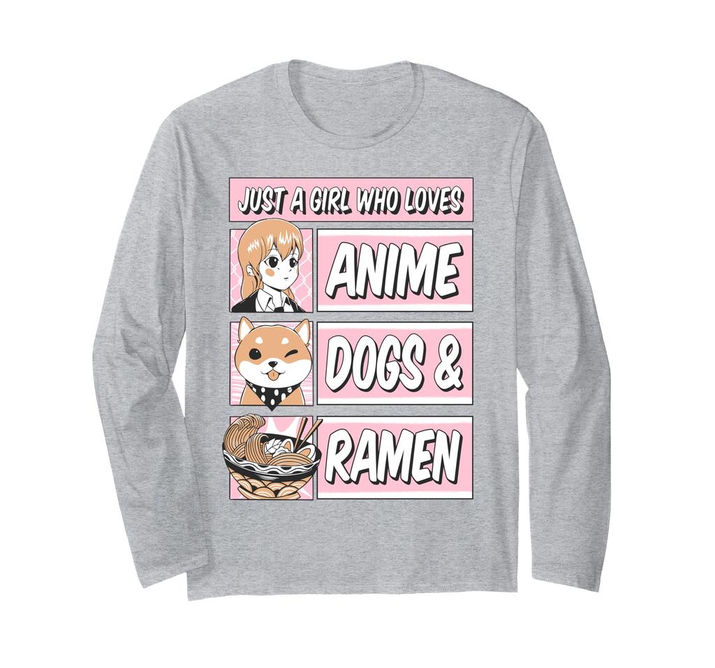 Anime Dog Ramen Kawaii Shiba Inu Otaku Pink Comic Aesthetic Long Sleeve T-Shirt