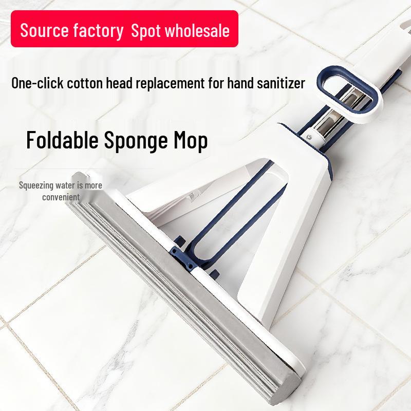 Hands-Free Foldable Sponge Mop: Absorbent Rubber Cotton Head Cleans Living Room and Kitchen Floors Efficiently