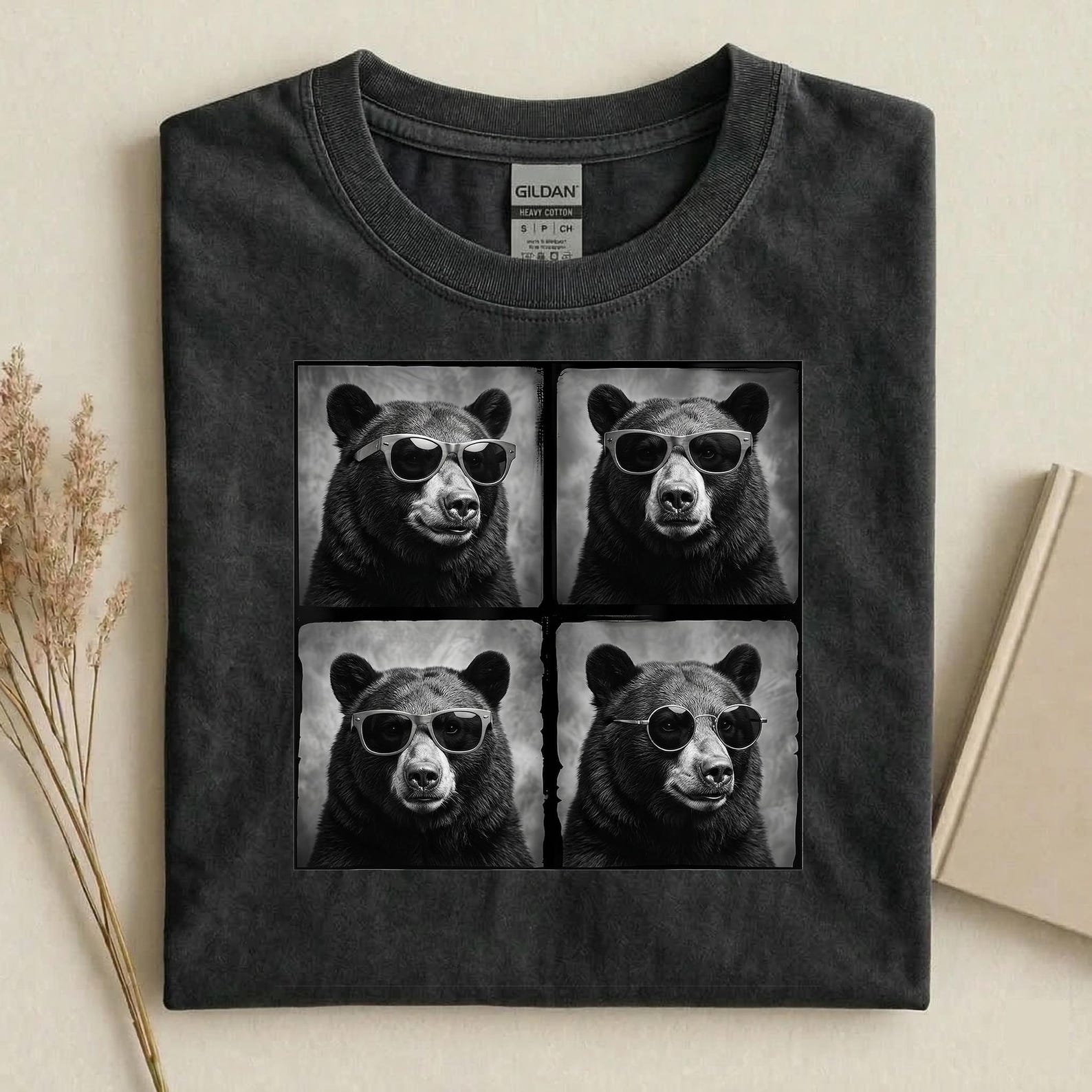 Cool Bear Sunglasses Shirt, Funny Bear Graphic Tee, Black and White Animal Shirt, Aesthetic Wildlife Streetwear, Trendy Nature Lover Gift L