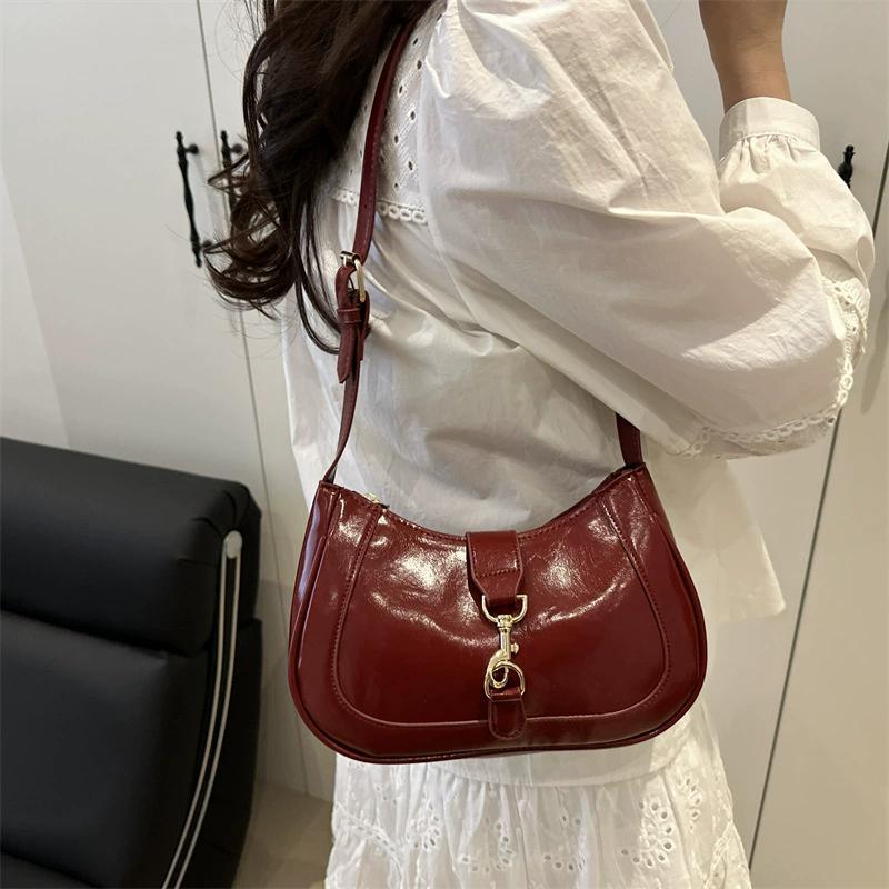 Retro Minimalist Hook Decor Underarm Bag, Y2K Half-Moon Shoulder Bag with Adjustable Strap