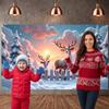 Christmas Backdrop Snow-Covered Winter Reindeer Banner Holiday Background Wildlife Design Winter Wildlife Banner For Winter