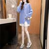 Soft Milk Blue Fake Two-piece Sweater Jacket Women's Autumn and Winter Lazy Wind Medium Long Thickened Loose Pullover Top