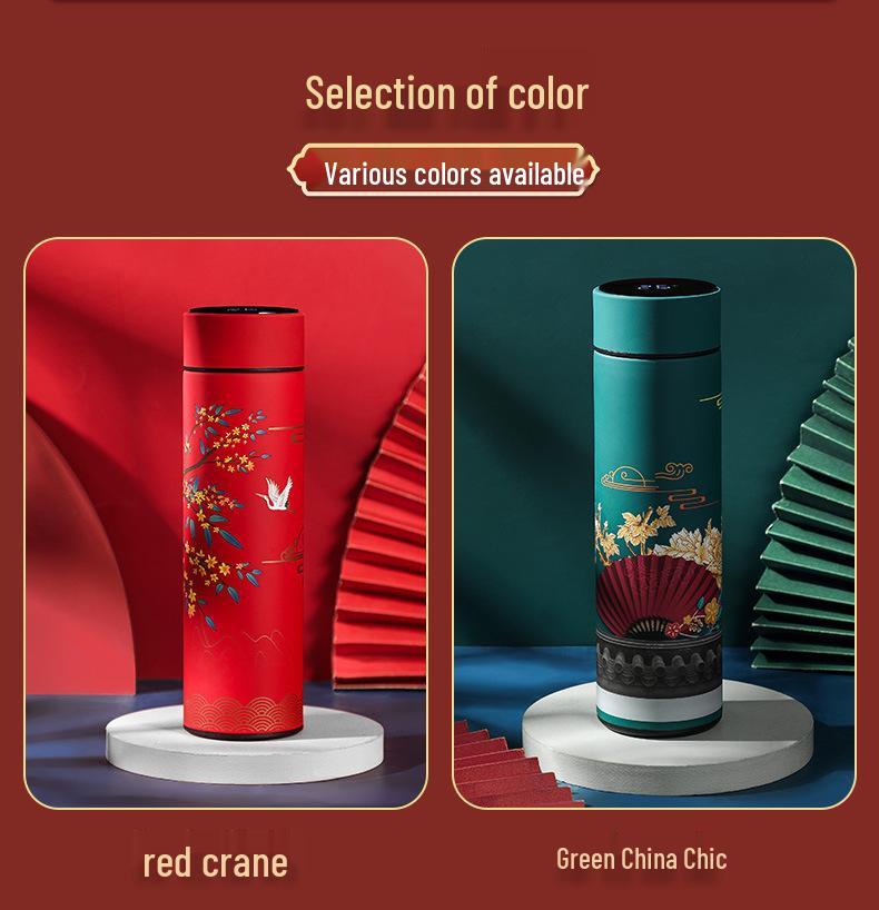 Chinese-Style Smart Insulated Water Cup with Temperature Display, Large Capacity, Customizable Logo, Business Gift