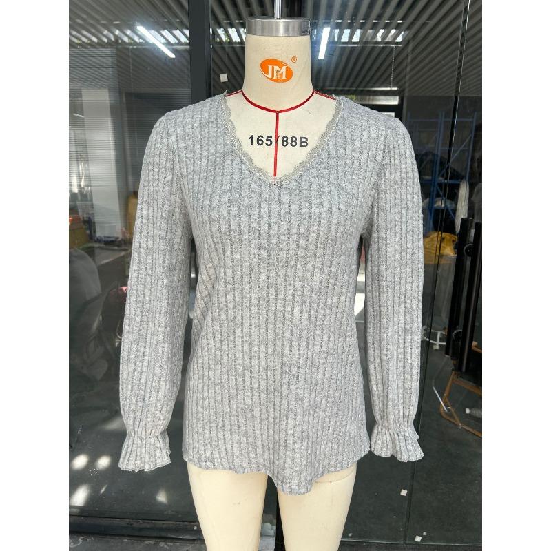 

Жіночі модні повсякденні одноколірні блузки та сорочки з довгим рукавом і V-подібним вирізом XXL