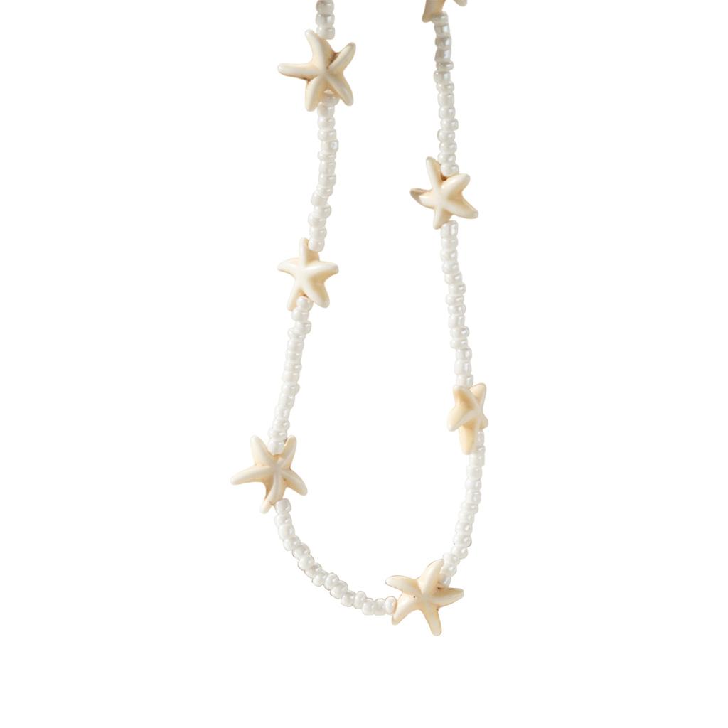 Elegant Turquoise Beaded Choker Starfish Pendant Necklace Adjustable Length Neckchain for Women Ocean Inspired Jewelry