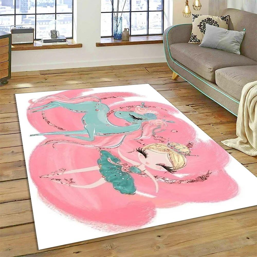 Niedlicher Traum Ballett Mädchen Teppich Leicht zu Reinigen Zuhause Flur Balkon Badezimmer Rutschfest Salon Sofa Boden Große Fläche Deko Weicher Teppich